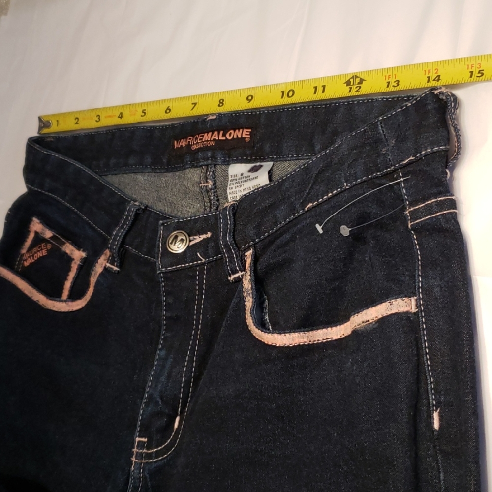 Maurice Malone Collection NEW Hand-Painted Unique JEANS Navy Pink Women's 🎉HP🎉 - Picture 8 of 15